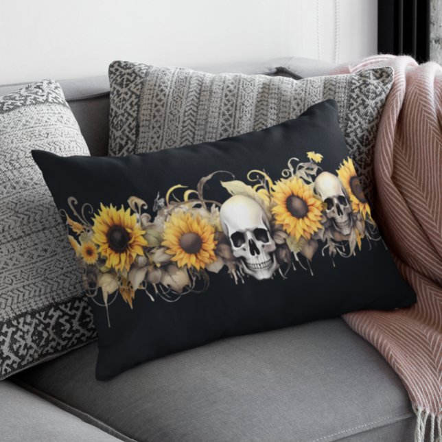 Skull Sunflower Halloween Goth Lumbar Cushion (Creator Uploaded)