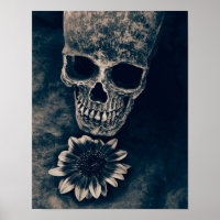 Skull Sunflower Vintage Cyanotype Gothic