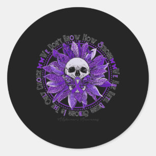 Skull Sunflower Warrior Purple Ribbon Alzheimer Aw Classic Round Sticker