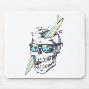 Skull Surfing Summer Vibes Beach Skeleton Sea Meme Mouse Pad