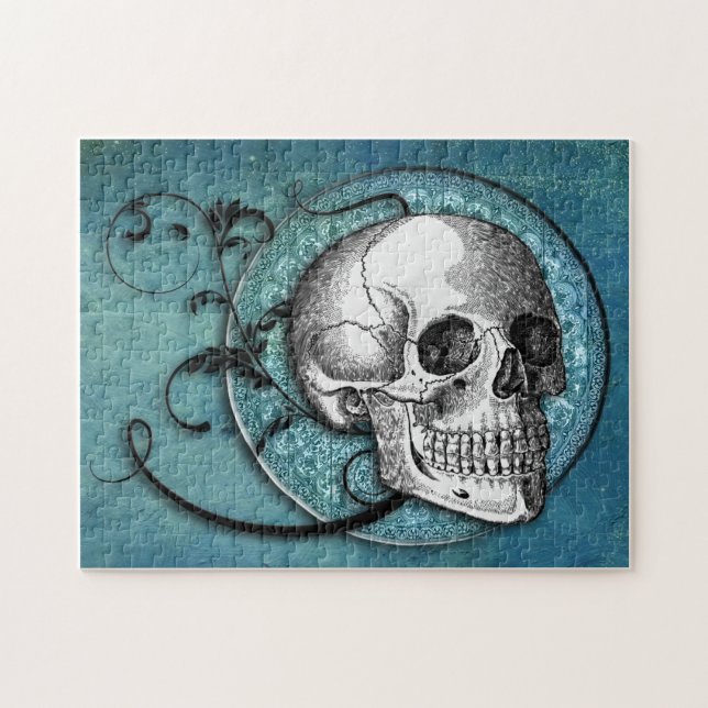 Skull & Swirls Teal Puzzle (Horizontal)