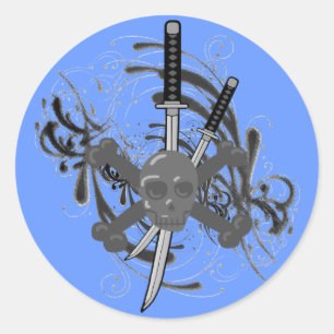 Skull Swords Classic Round Sticker