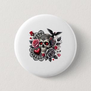 Skull Tattoo Crow Hearts Gothic Valentines Occult 6 Cm Round Badge