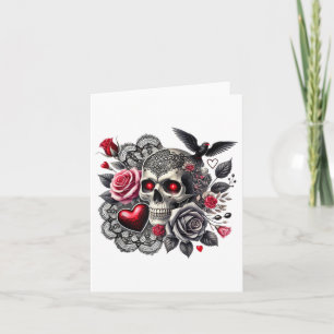 Skull Tattoo Crow Hearts Gothic Valentines Occult Card