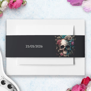 Skull Tattoo Rock and Roll Gothic Wedding Invitation Belly Band