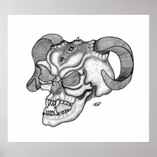 Skull Teufelschädel schwarz weiß Zeichnung Poster