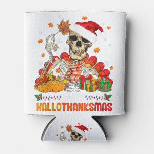 Skull Thanksgiving Merry Christmas Happy Hallothan Can Cooler