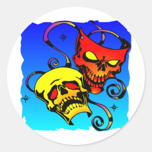 Skull Theatre Masks Comedy and Tragedy Classic Round Sticker
