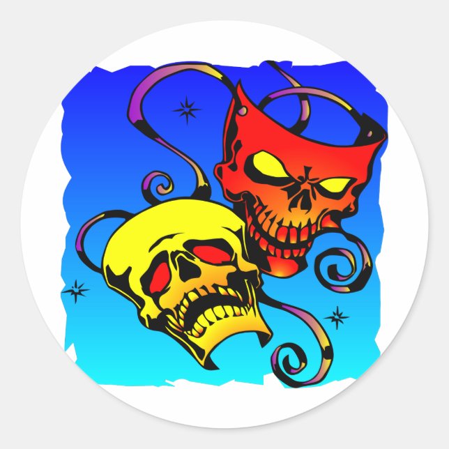 Skull Theatre Masks Comedy and Tragedy Classic Round Sticker (Front)
