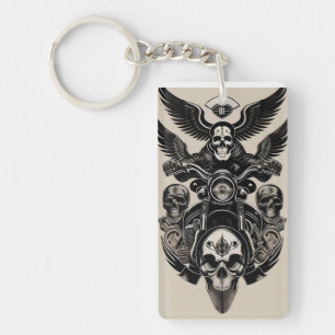 Skull-Themed Motorcycle with Wings Key Ring