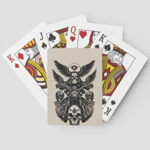 Skull-Themed Motorcycle with Wings Playing Cards