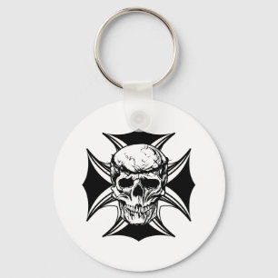 Skull thorn crown cross goth biker art Key Ring