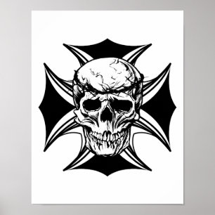 Skull thorn crown cross goth biker art Poster