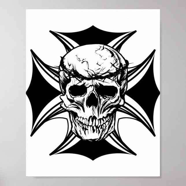 Skull thorn crown cross illustration art Poster (Front)