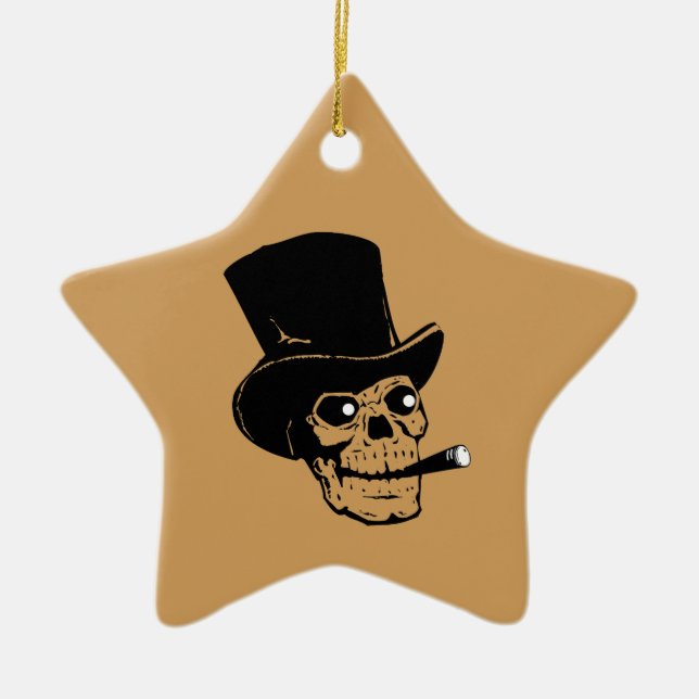 skull top hat silhouette black ceramic ornament (Front)