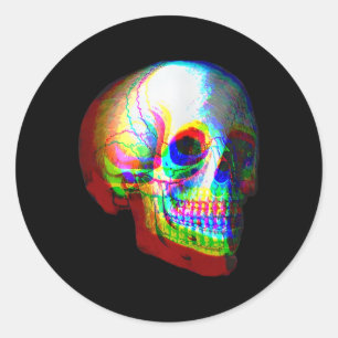 Skull Trippy Vaporwave Halloween Techno Rave Edm M Classic Round Sticker