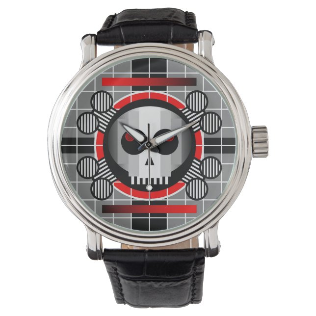 Skull TV vintage leather strap watch (Front)