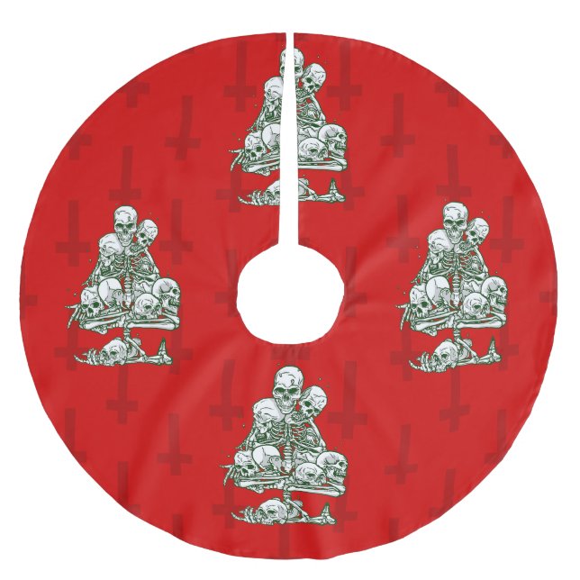 skull ugly christmas tree skeleton gothic cross brushed polyester tree skirt (Front)