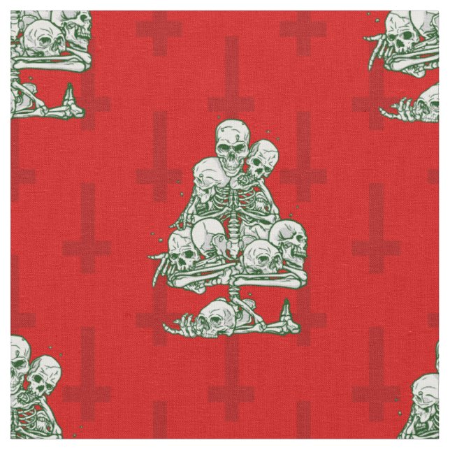 skull ugly christmas tree skeleton gothic cross fabric (Close Up)