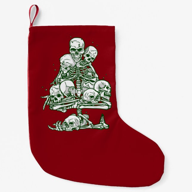 skull ugly christmas tree skeleton gothic small christmas stocking (Front)