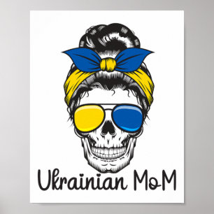 Skull Ukrainian Girl Ukraine Messy Bun Women Ukrai Poster
