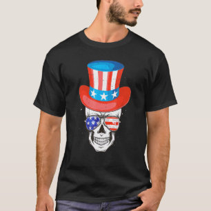Skull Uncle Sam American Independence Day Flag Sun T-Shirt