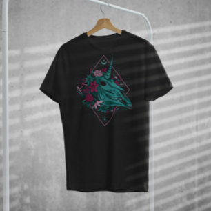 Skull Unicorn Head With Flowers T-Shirt
