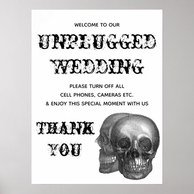 Skull Unplugged Wedding Sign (Front)