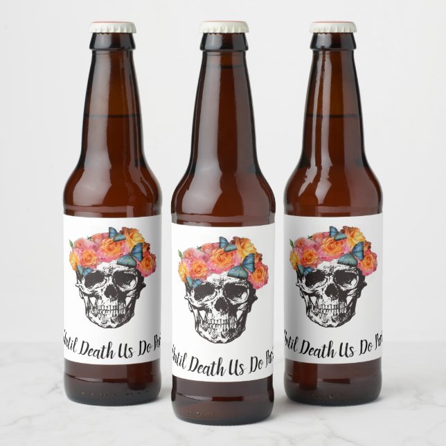 Skull Until Death Us Do Part Wedding Wine Labels (Bottles)