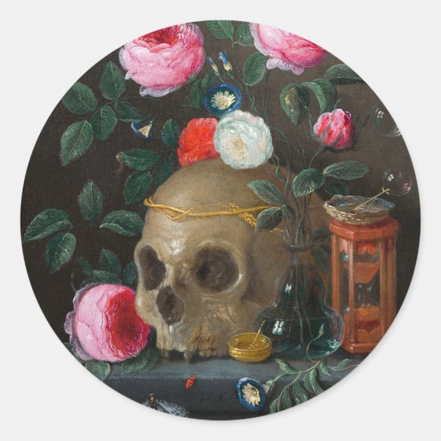 Skull Vanitas Still Life Jan van Kessel Classic Round Sticker (Front)