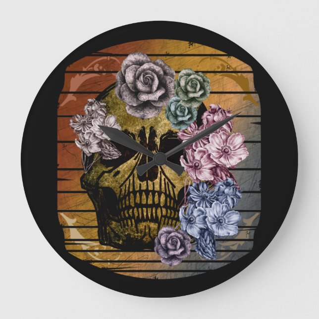 SKULL VINTAGE FLORAL LARGE CLOCK (Front)
