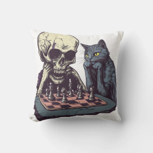 Skull vs Cat � Funny Chess Battle Cushion