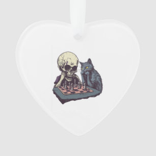 Skull vs Cat � Funny Chess Battle Ornament
