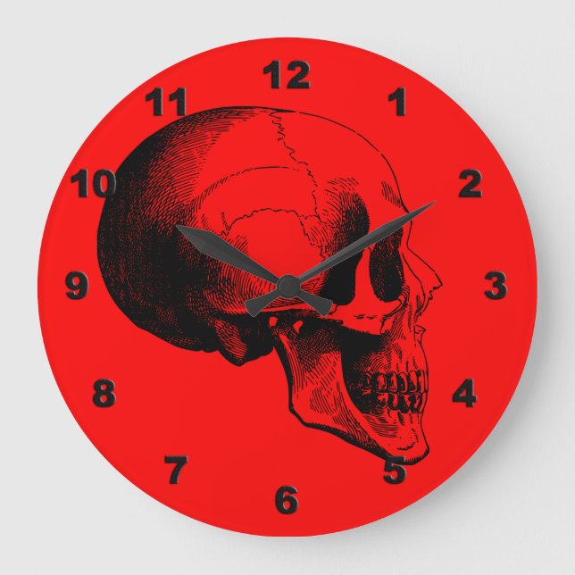 Skull Wall Clock,Red Large Clock (Front)
