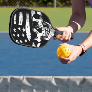 Skull Wear USA Hat Black & White Pickleball Paddle