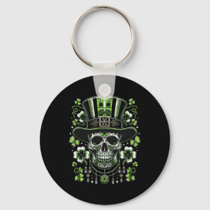 Skull Wearing Hat St Patricks Irish Men Women St. Key Ring