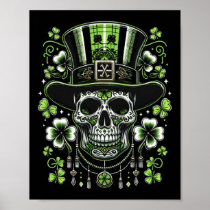 Skull Wearing Hat St Patricks Irish Men Women St.  Poster