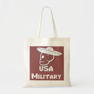 Skull wearing hat USA Military white Skull Patriot Tote Bag