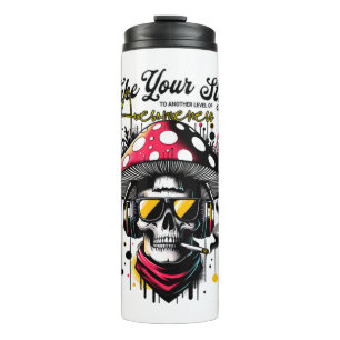 skull wearing mushroom hat thermal tumbler