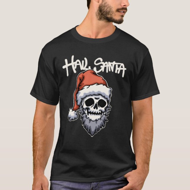 Skull Wearing Santa Hat streetwear  T-Shirt (Front)