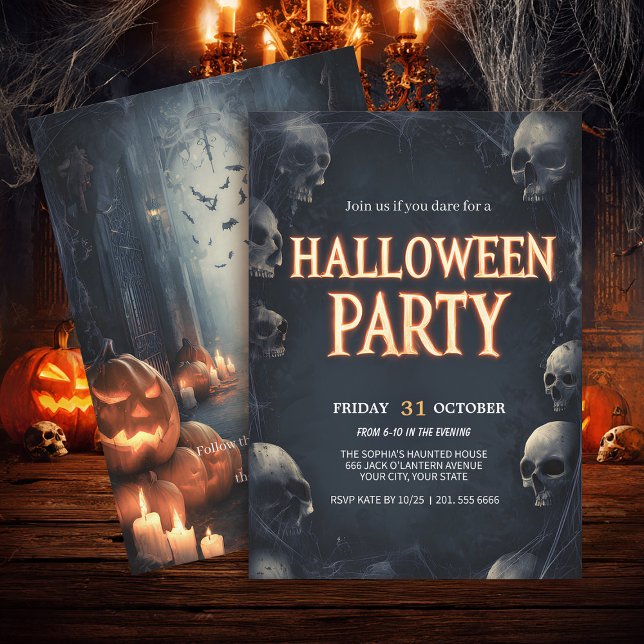 Skull & Web Spooky Halloween Invitation (Creator Uploaded)