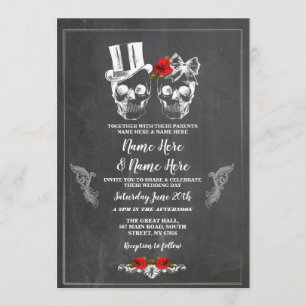 Skull Wedding Halloween Roses Gothic Floral Invite