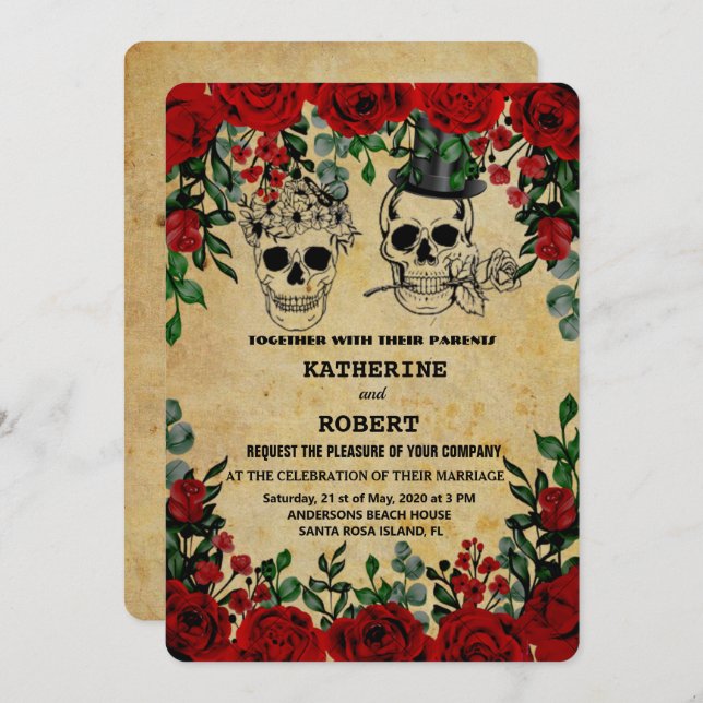 Skull Wedding Halloween Sugar Gothic Floral   Invi Invitation (Front/Back)