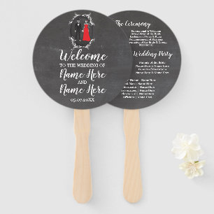 Skull Wedding Programme Skeletons Chalk Red Hand Fan