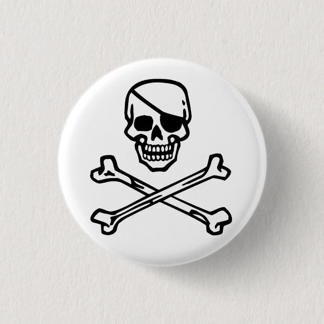 Skull (white) 3 cm round badge (Front)