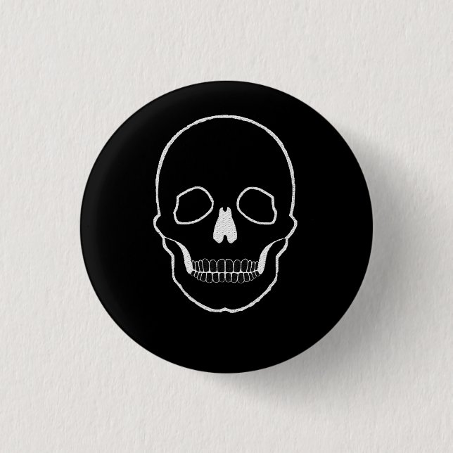 Skull white 3 cm round badge (Front)