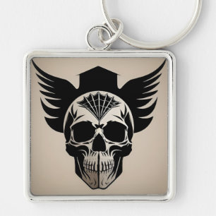 Skull Wings Geometric Gothic Style For Bikers Gift Key Ring