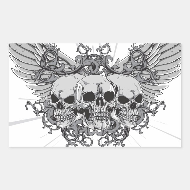 Skull Wings Rectangular Sticker (Front)