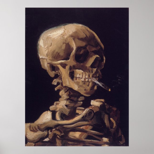 Skull with a Burning Cigarette Canvas Print (Front)