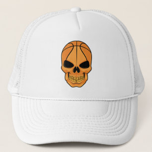 Skull with Basketball Head Trucker Hat